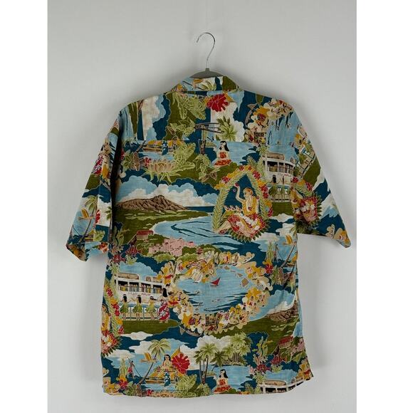 Tori Richard Boat Day Aloha Sport Button Up Shirt Lagoon Mens Size Large Cotton - Picture 7 of 7